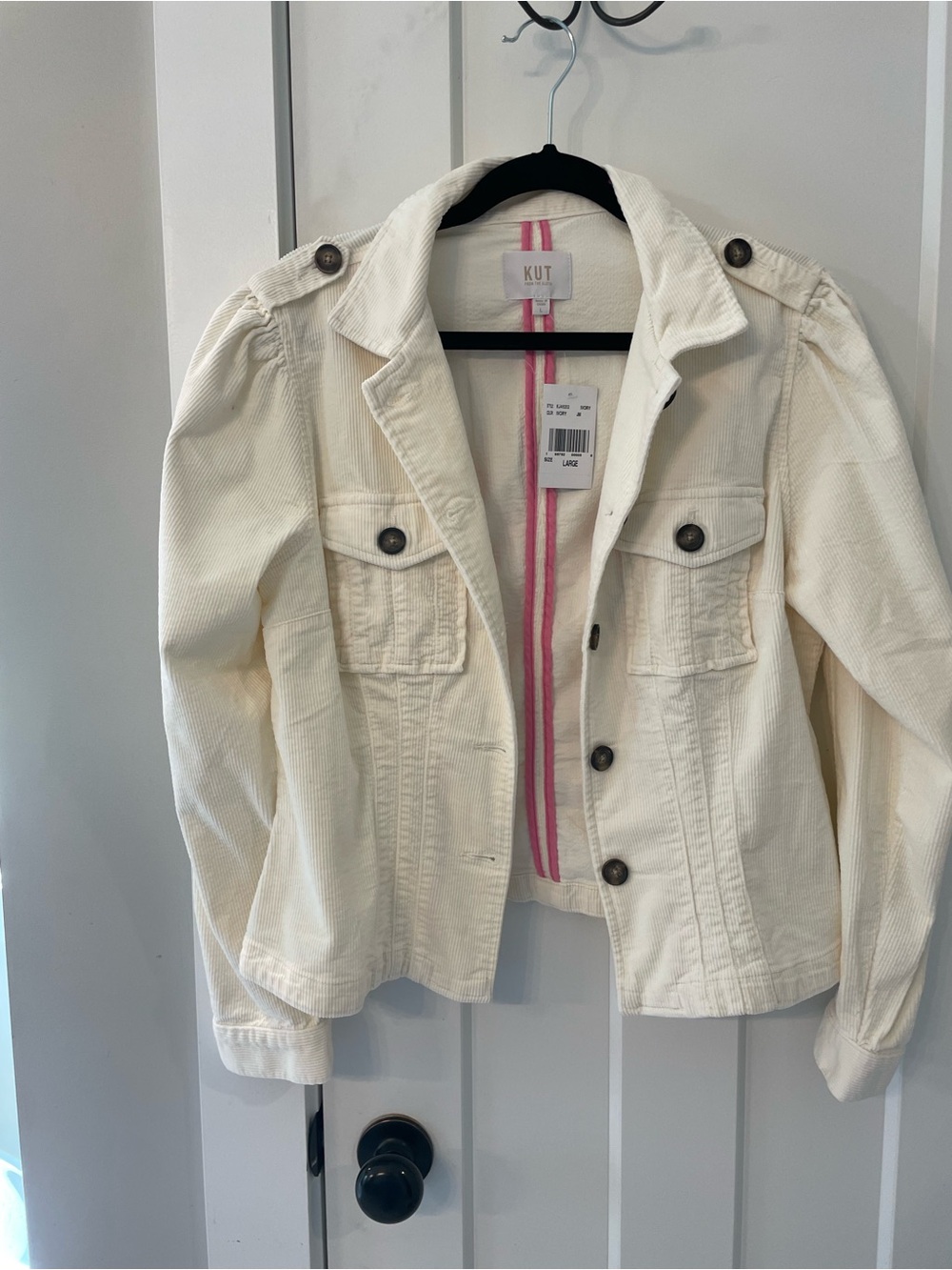 Kut from the Kloth Cream Corduroy Button-Front Jacket